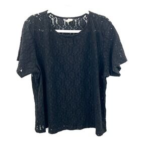 Body Chic vintage sheer Black Lace Short Sleeve T Shirt top whimsigoth fairy 2X